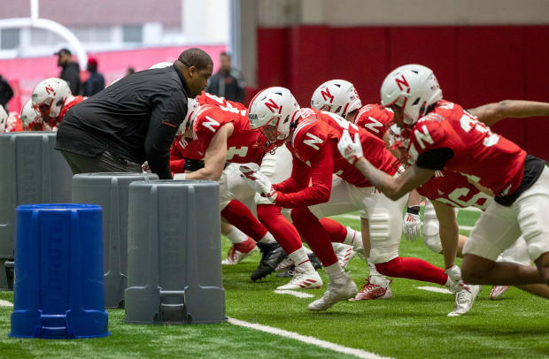 Punt block drill special teams 2023-03-23 Nebraska football spring practice